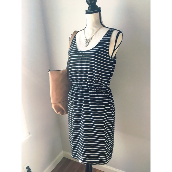 LOFT Black and White Striped Sleeveless Dress Med - Picture 5 of 6